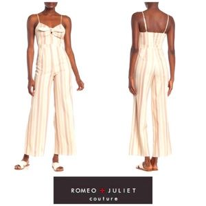 NWOT Romeo & Juliet Couture Tan Striped Wide Leg Jumpsuit